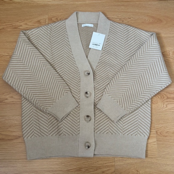 OAK + FORT Sweaters - OAK + FORT Beige Chevron Cardigan